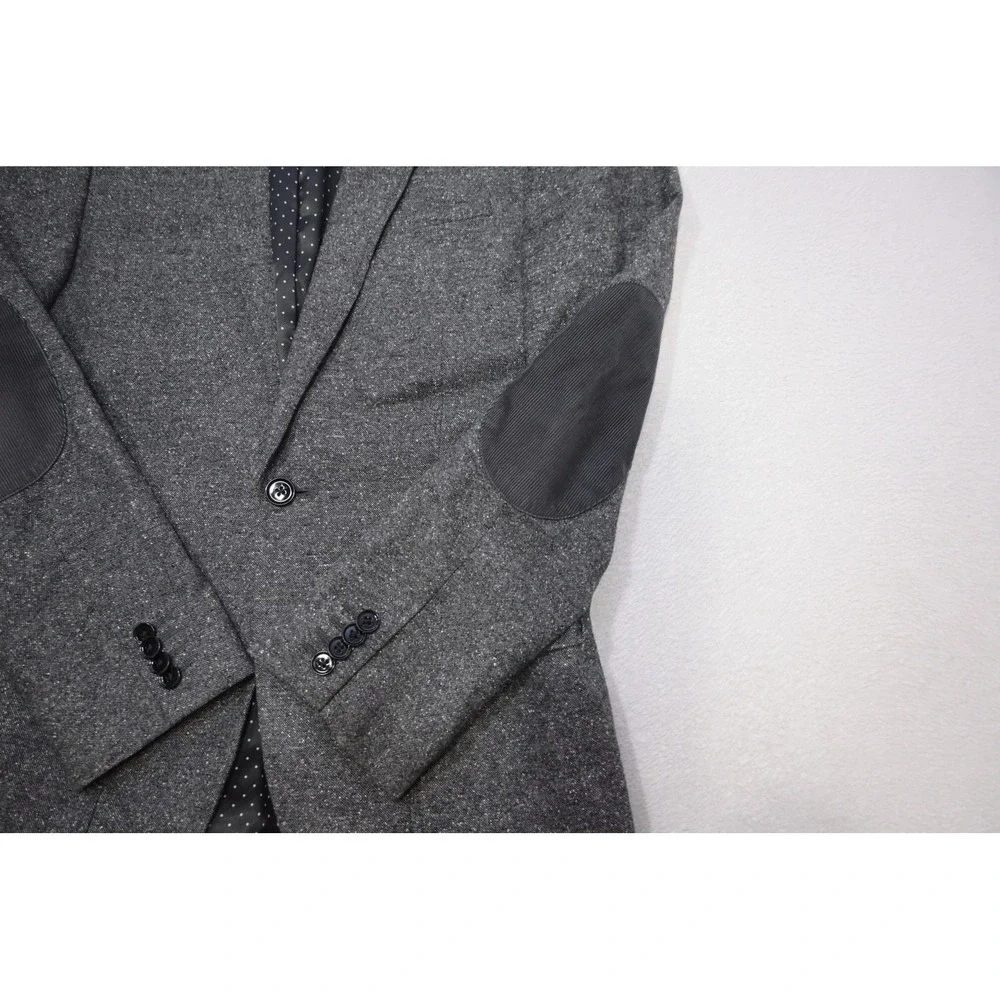Express Blazer Men 36S Grey Textured Elbow Patches Two Button Excellent